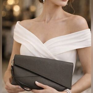 Charming Charlie Gray Envelope Clutch | Vegan Leather Bag | Elegant Minimal